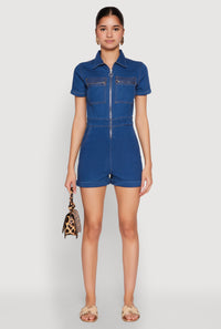 Denim Zip Front Romper