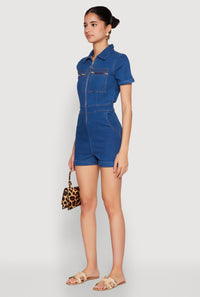 Denim Zip Front Romper