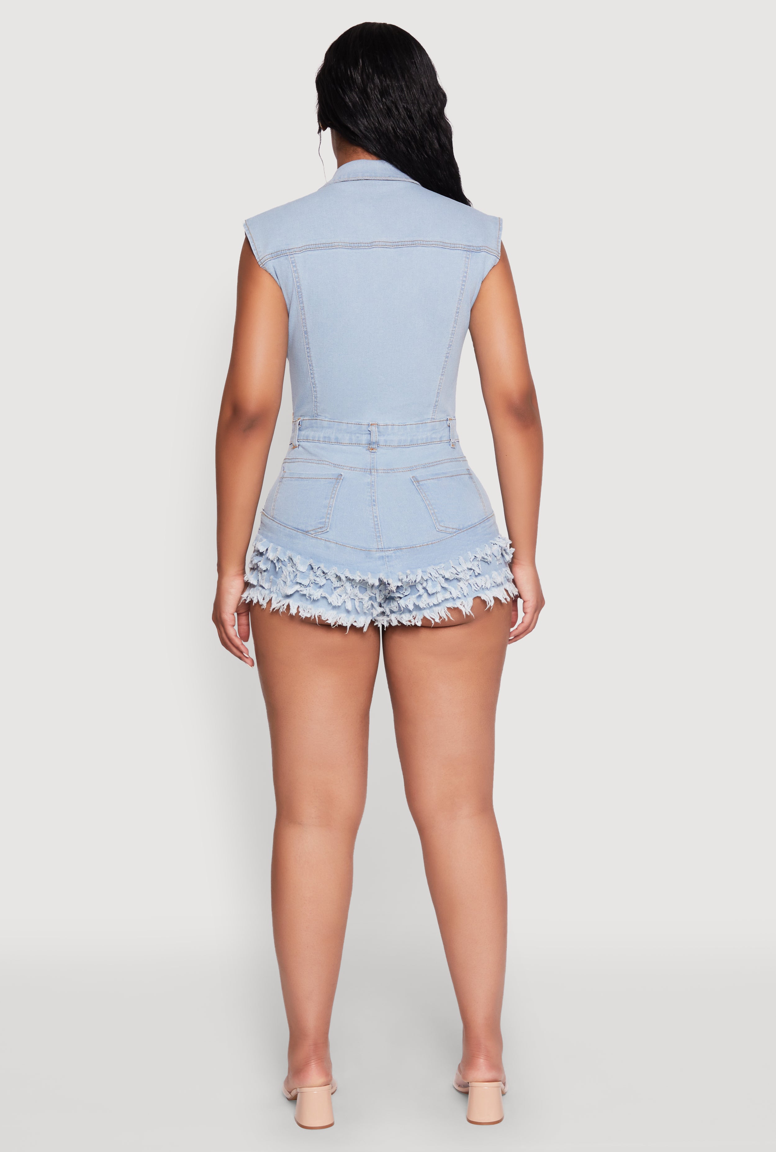 Daisy Tiered Frayed Denim Romper