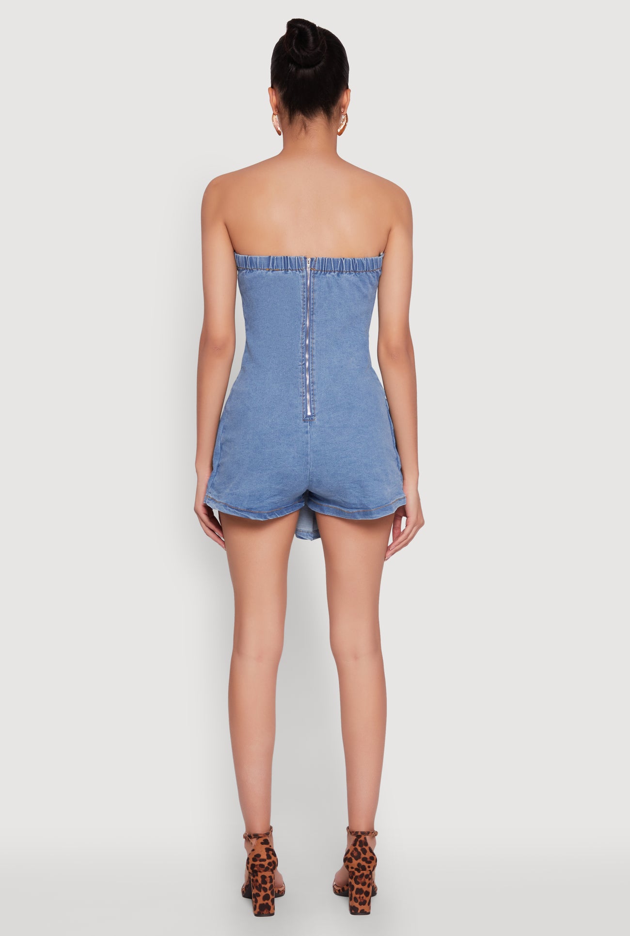 Daisy Denim Strapless Pleated Romper with Zip Back