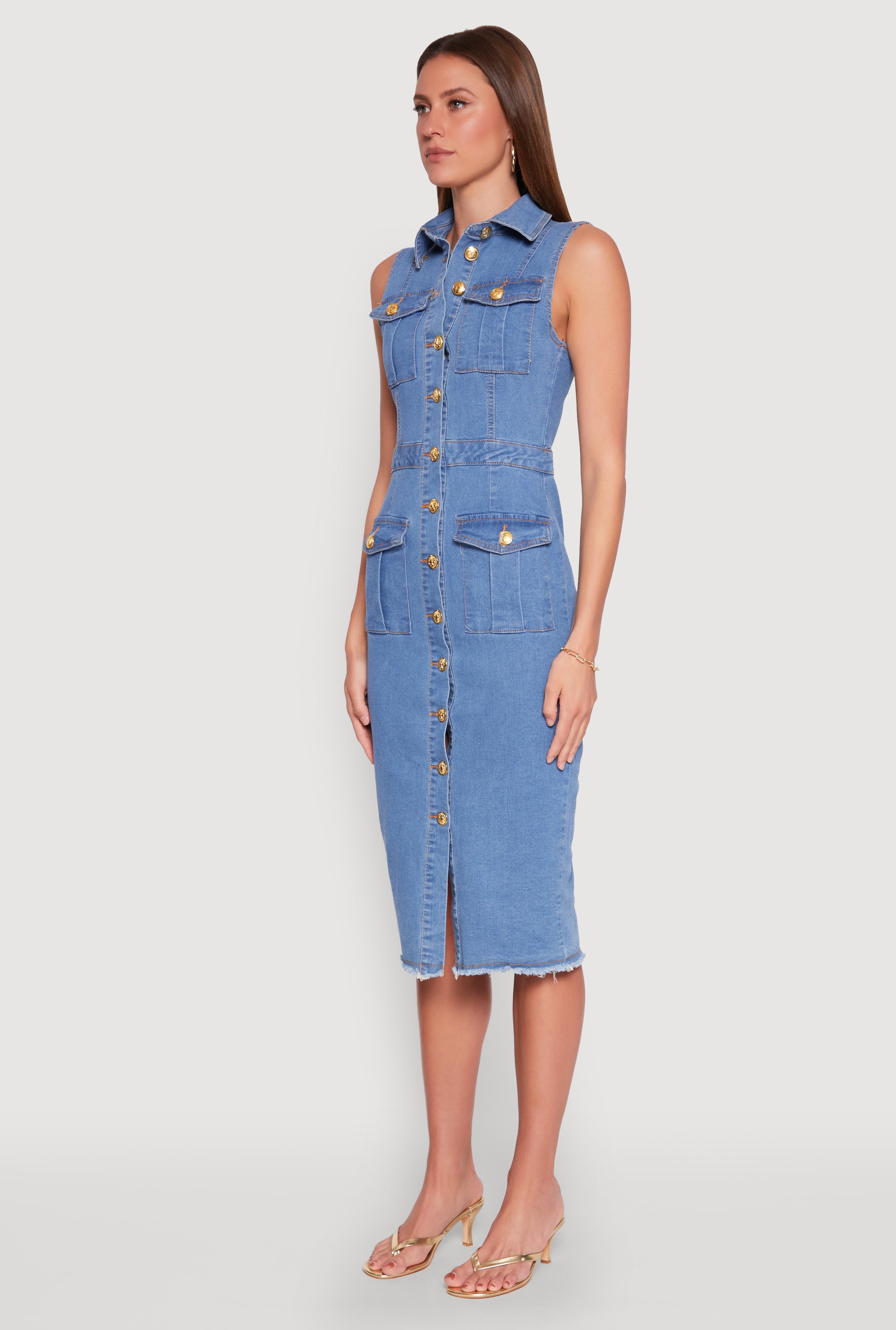 Daisy Denim Sleeveless Utility Midi Dress