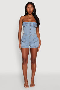 Daisy Denim Cargo Pocket Sleeveless Romper