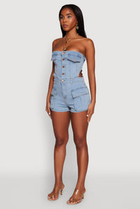 Daisy Denim Cargo Pocket Sleeveless Romper