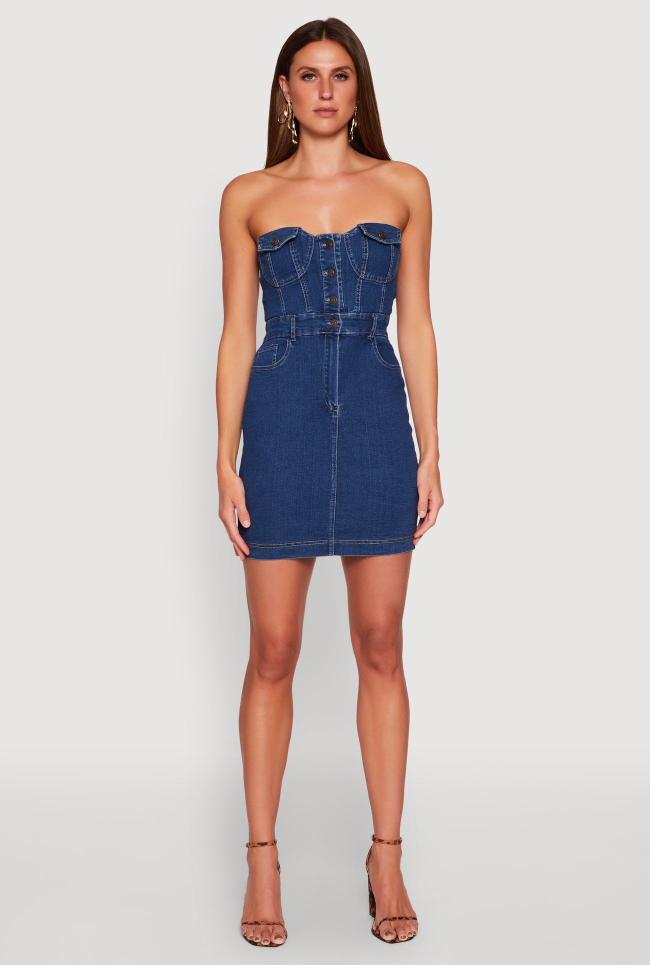 Haute Monde Strapless Denim Bodycon Mini Dress