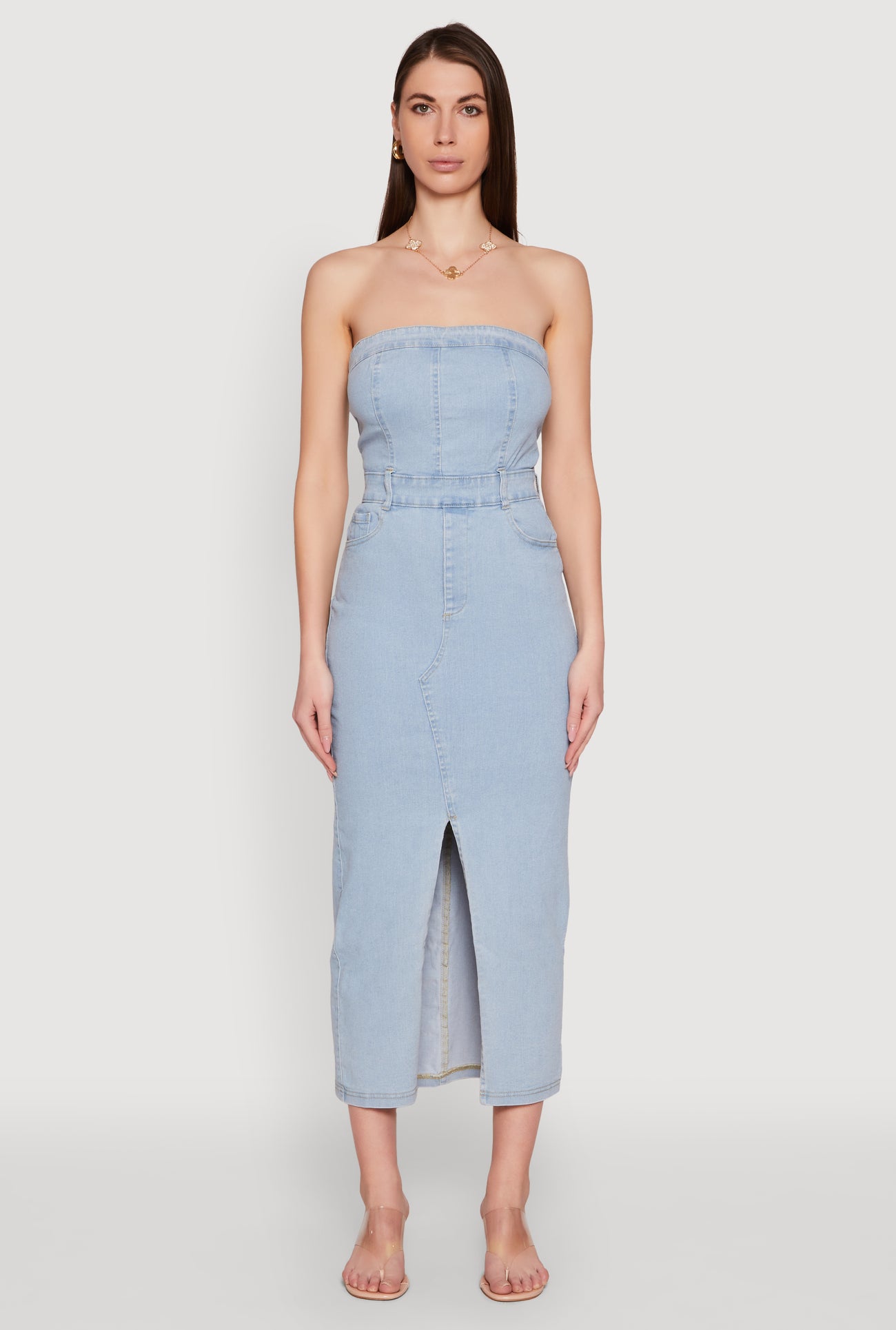 Haute Monde Denim Slit Front Tube Dress