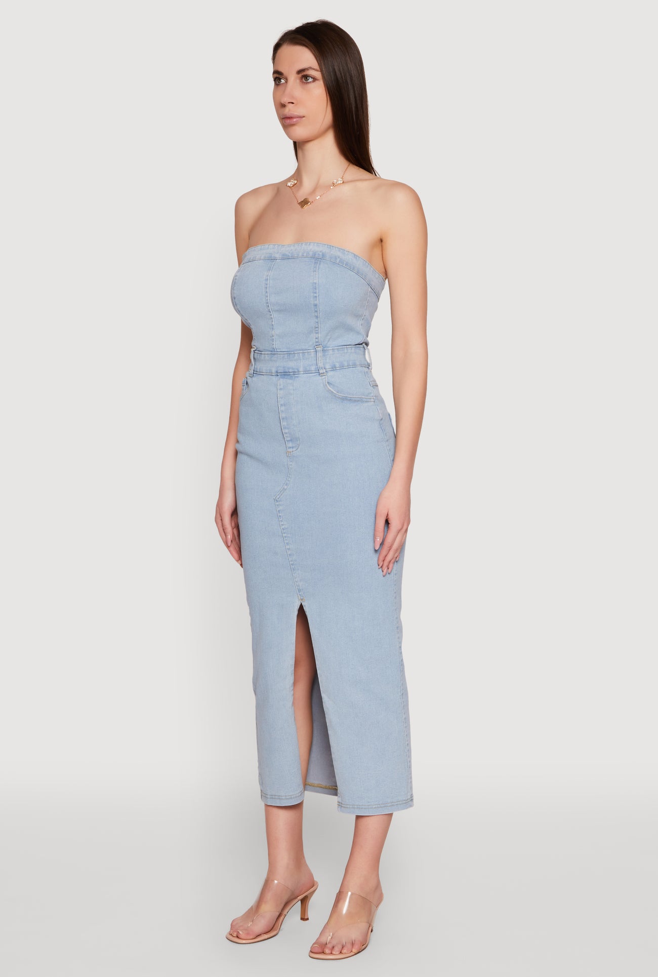 Haute Monde Denim Slit Front Tube Dress