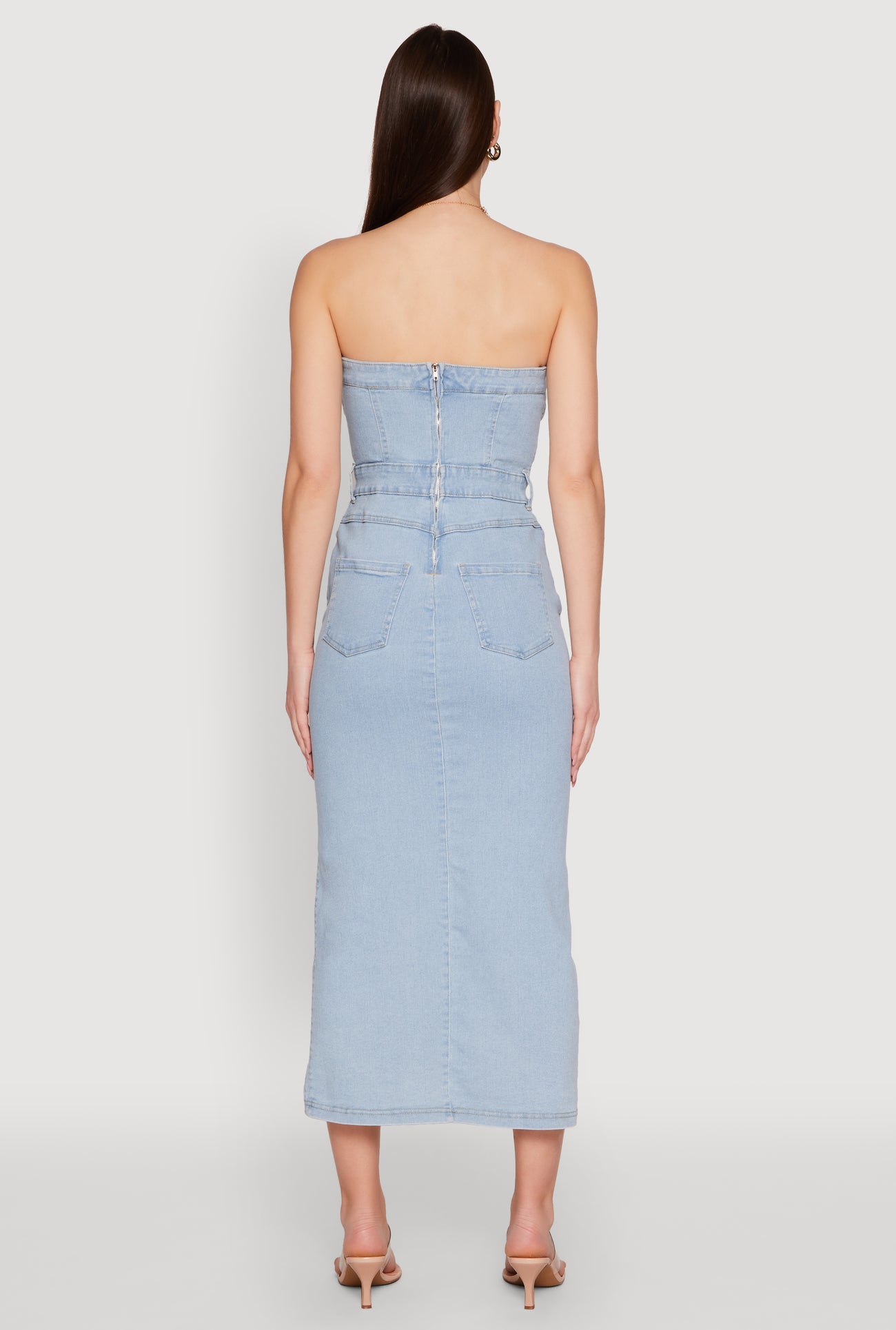 Haute Monde Denim Slit Front Tube Dress