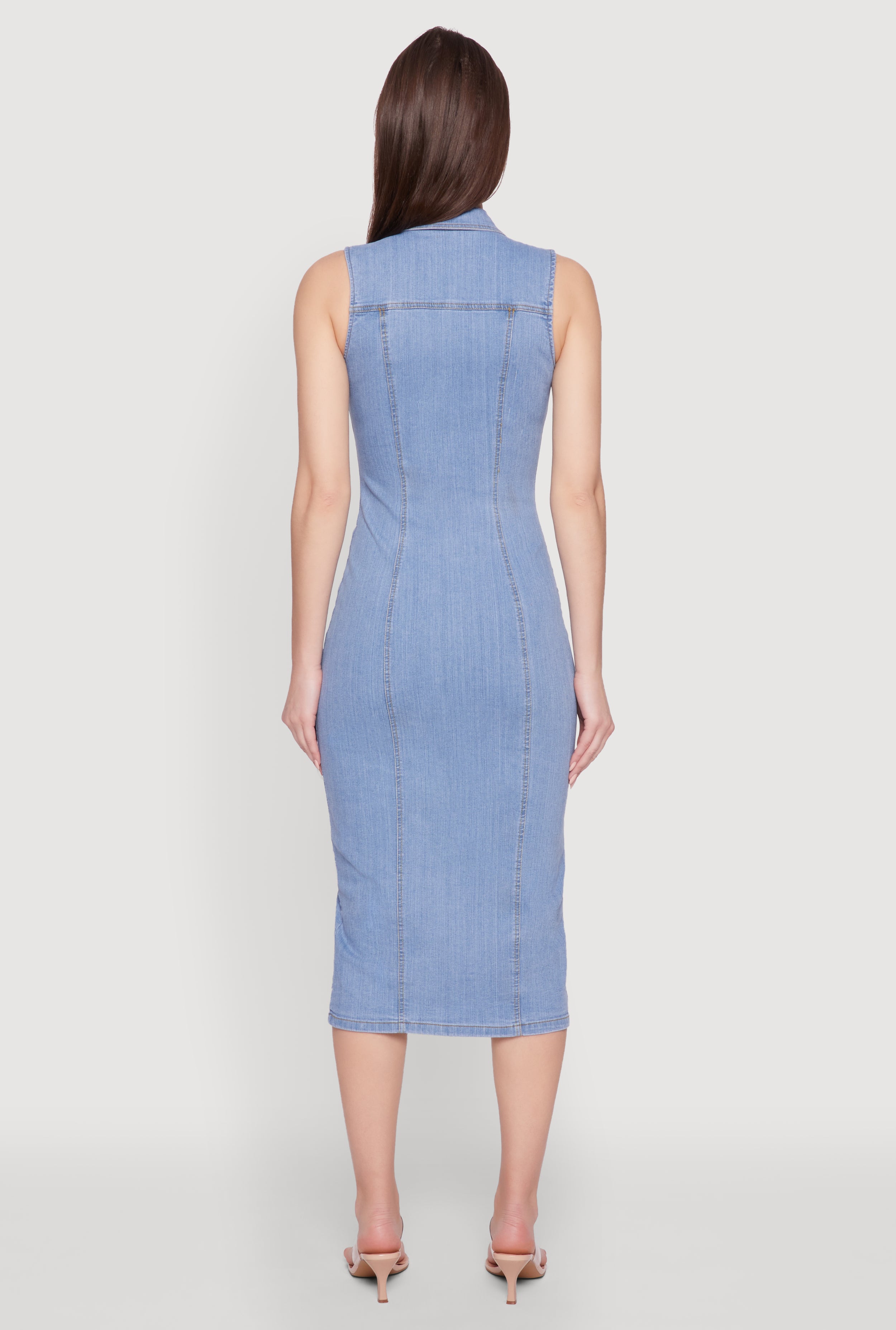 Haute Monde Denim Sleeveless Shirt Collar Dress
