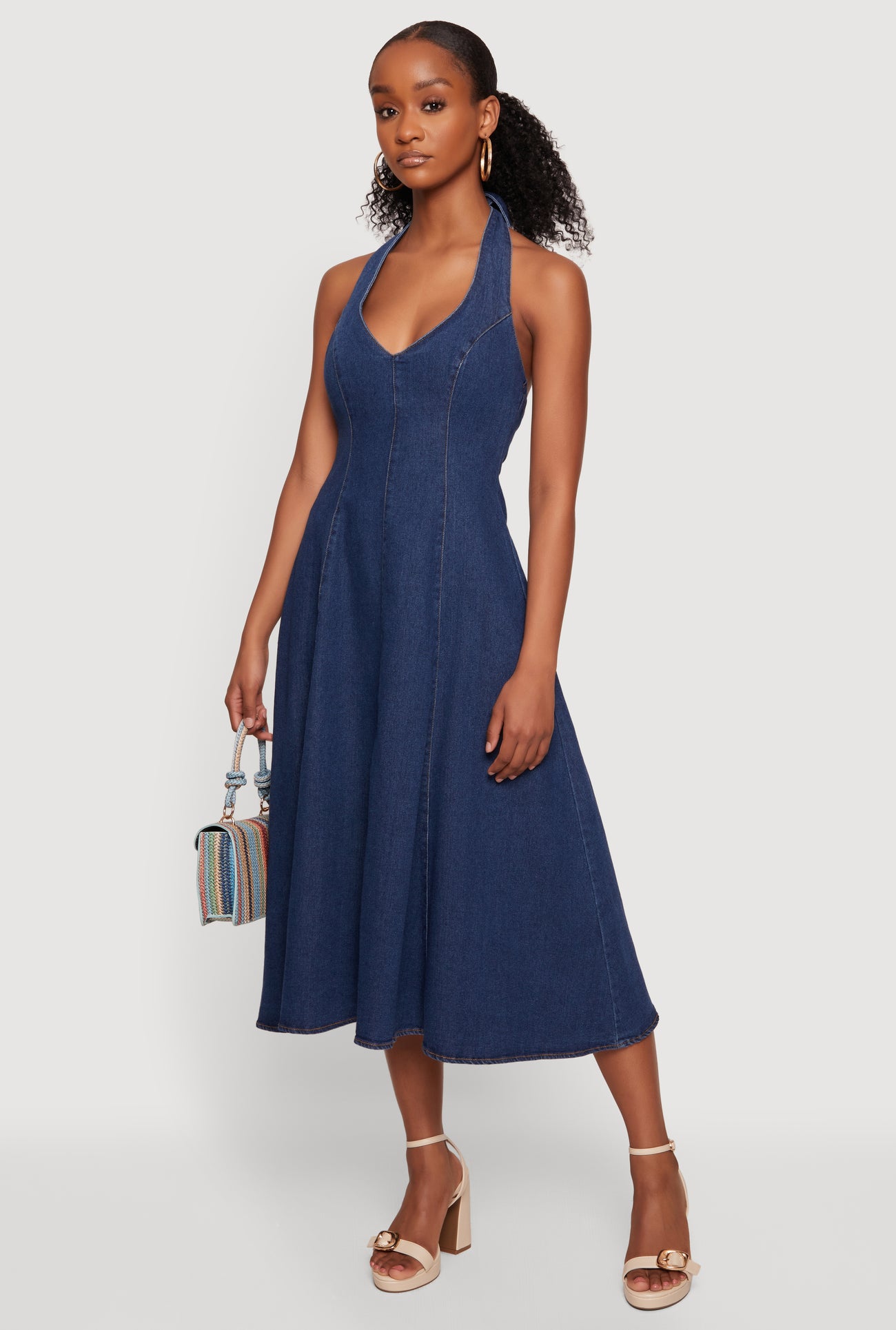 yellow and grey dress combination Tie Neck Halter Dress