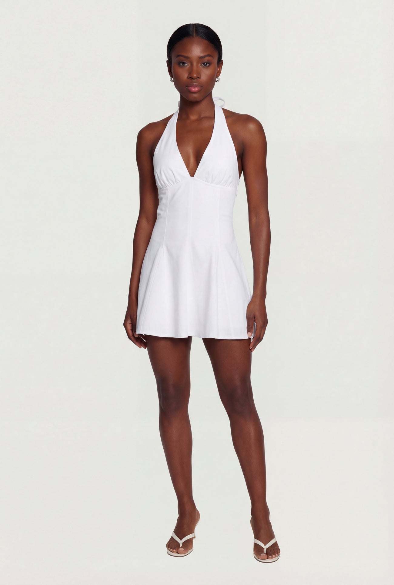 Denim Plunge Halter Mini Dress Denim Plunge Halter Mini Dress