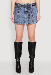 Spoon Jeans Mineral Wash Belted Mini Skirt