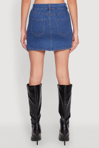 Faux Pearl Button Front Denim Skirt