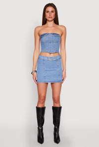 Zip Back Belted Front Denim Mini Skirt