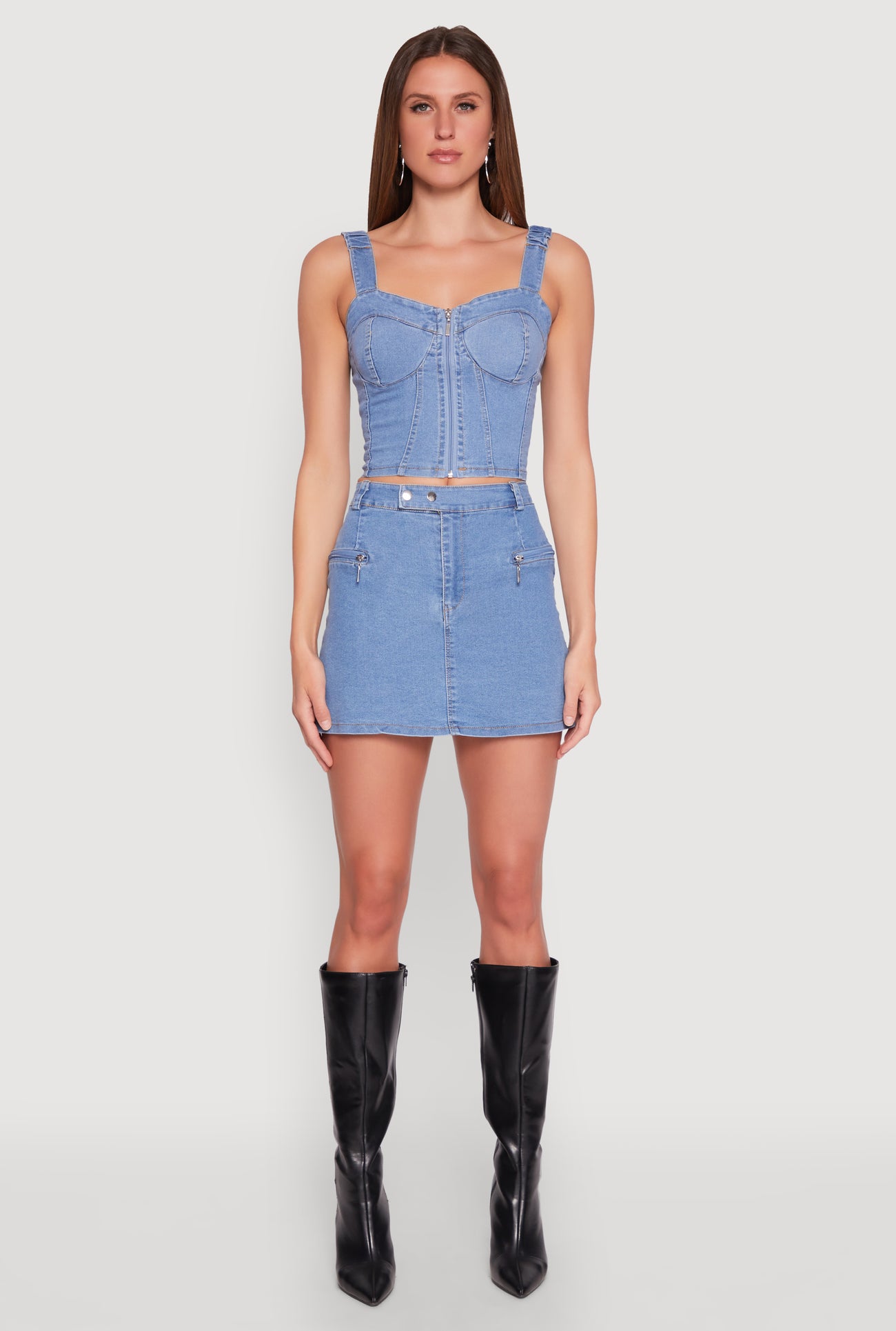 Denim Zip Front Bustier Top