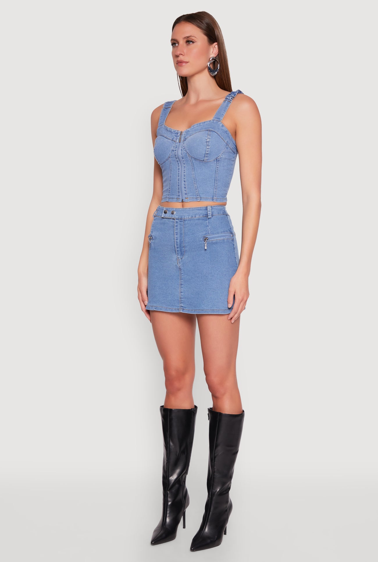 Denim Zip Front Bustier Top