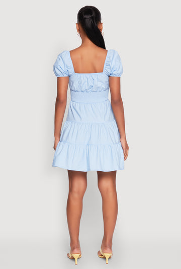 Puff Sleeve Sweetheart Tiered Mini Dress