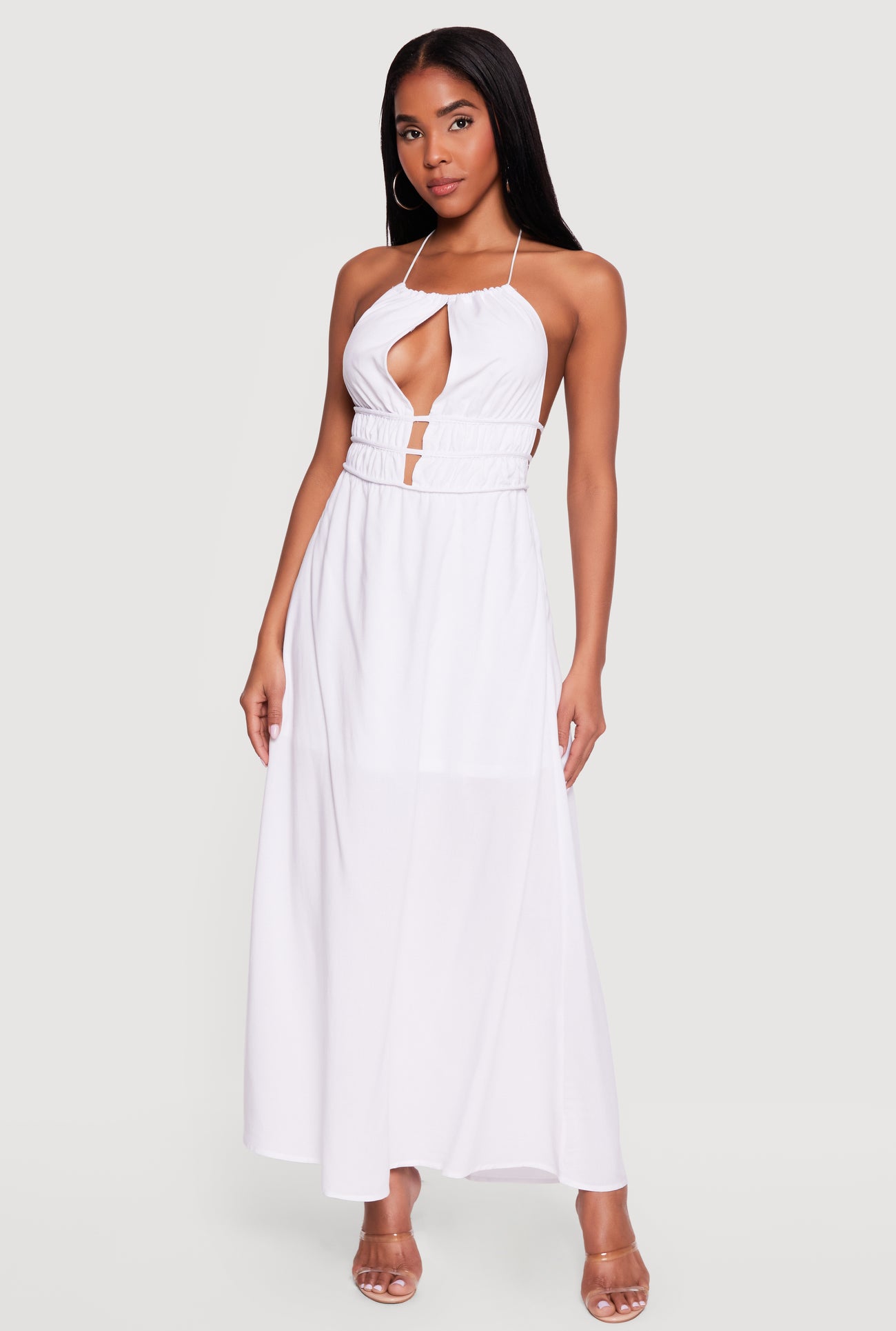 maxi dress with tie back Strappy Tie Back Halter Maxi Dress