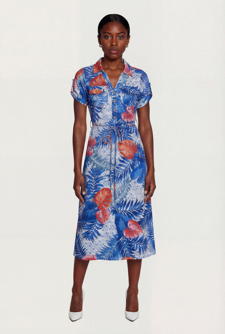 knee length dresses for ladies Donna Karan Women's Collared A-Line Dress - Vellum Multi main image 1