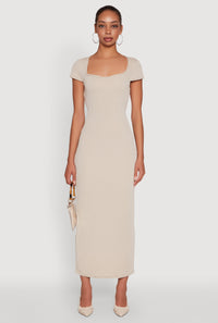 Trendy Textured Knit Tie Back Cut Out Maxi Dress