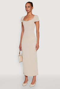 Trendy Textured Knit Tie Back Cut Out Maxi Dress