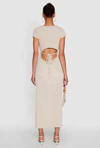 Trendy Textured Knit Tie Back Cut Out Maxi Dress
