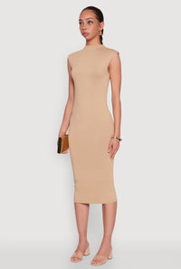 Mock Neck Cap Sleeve Midi Dress