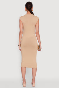 Mock Neck Cap Sleeve Midi Dress