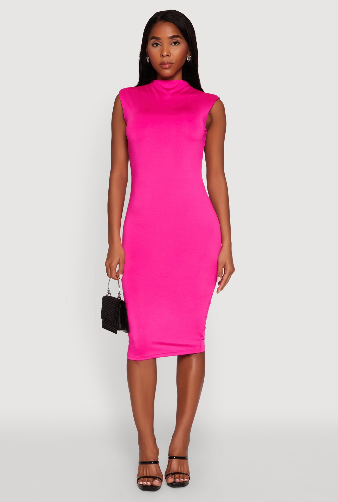 Mock Neck Cap Sleeve Midi Dress