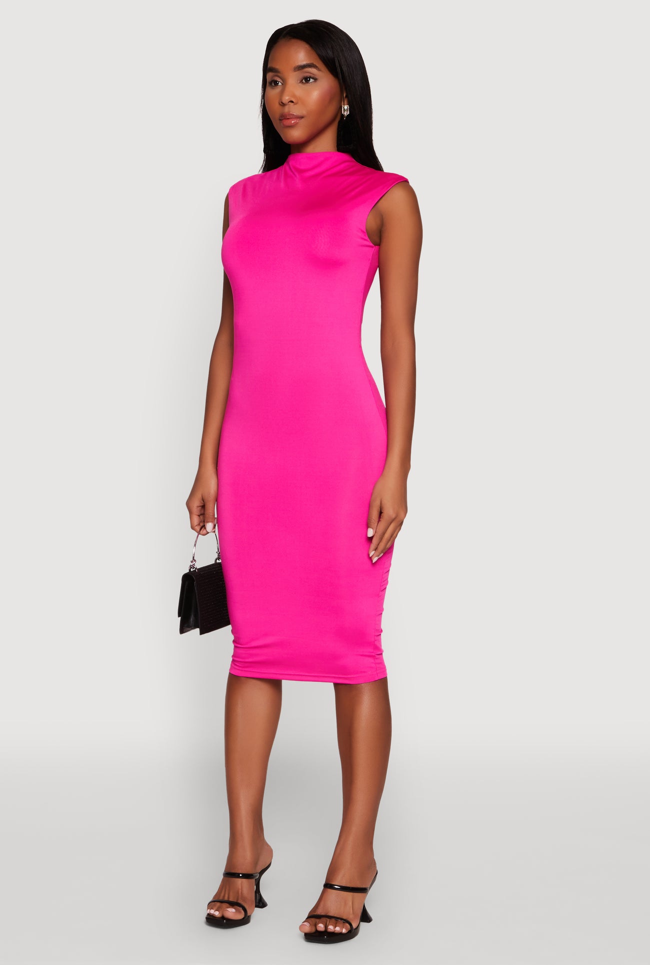 Mock Neck Cap Sleeve Midi Dress