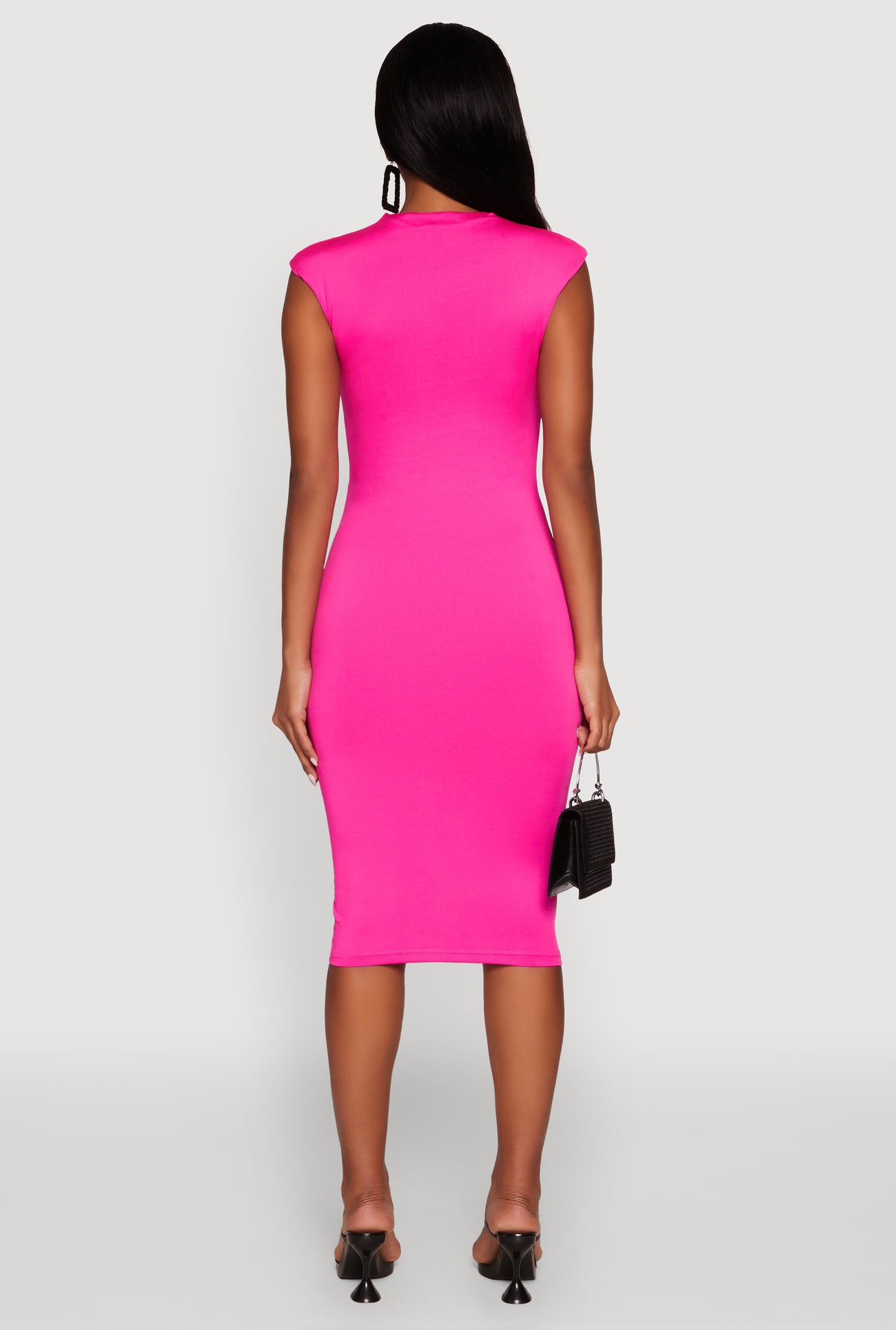 Mock Neck Cap Sleeve Midi Dress
