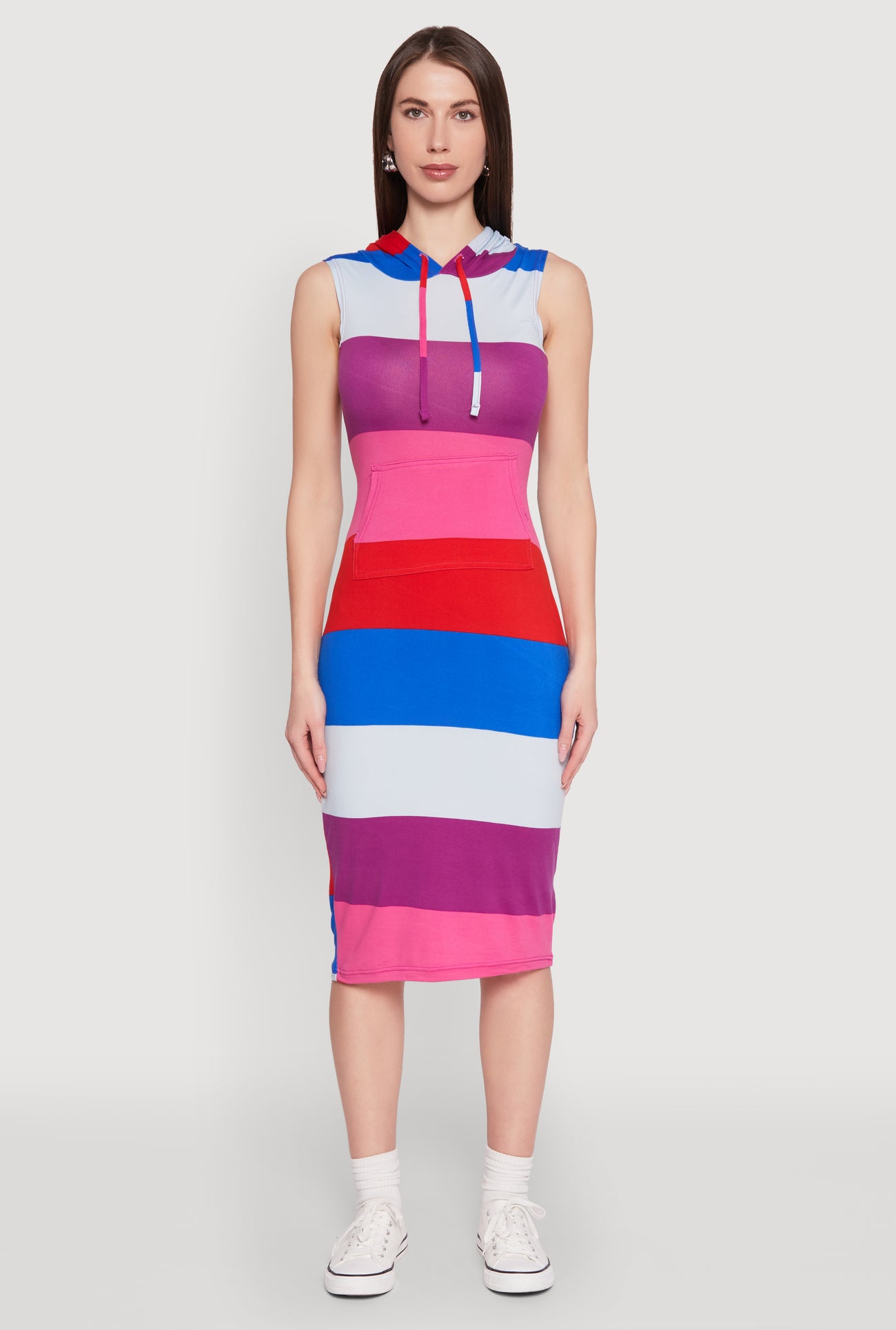 Color Block Stripe Hooded Tank Dress