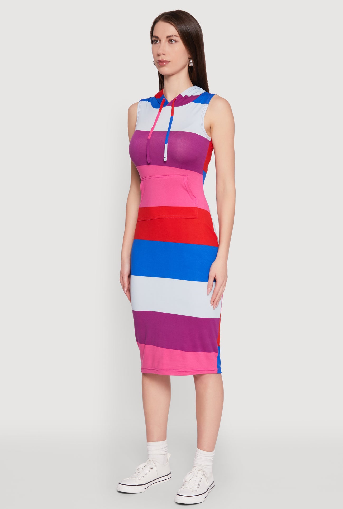 Color Block Stripe Hooded Tank Dress