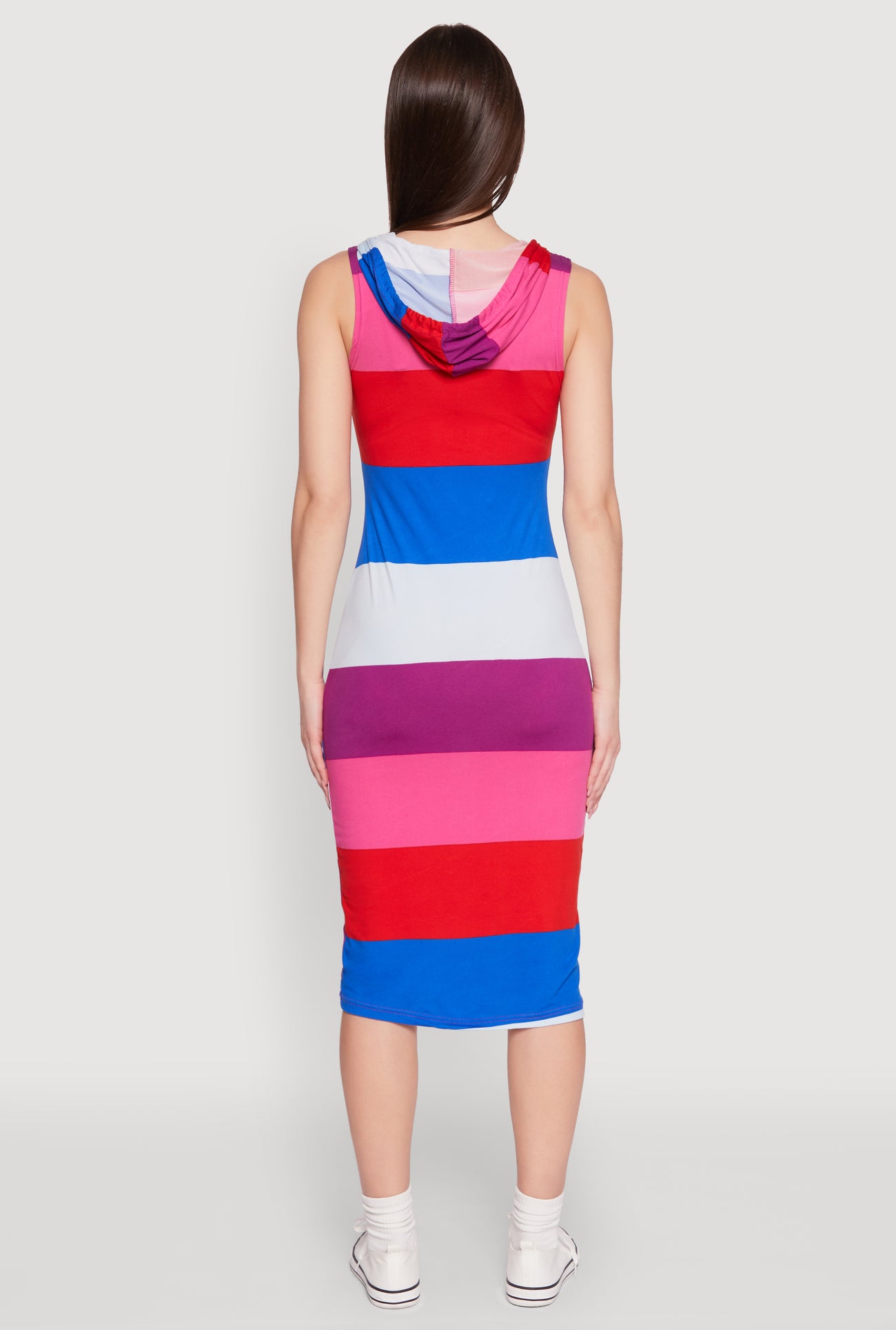 Color Block Stripe Hooded Tank Dress