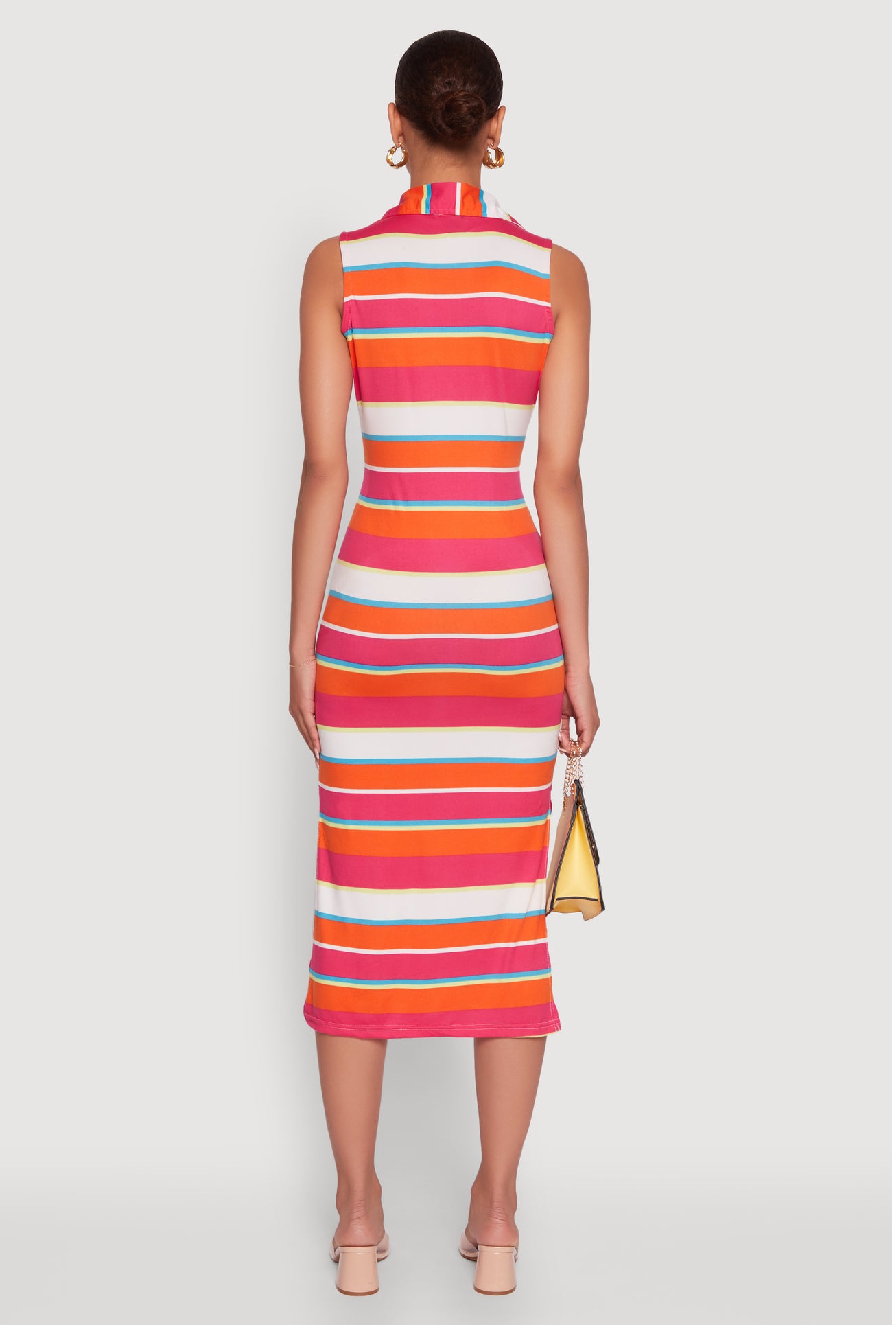 Striped Sleeveless Side Slit Shirt Dress