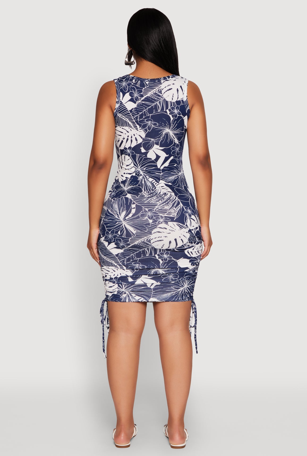 Leaf Print Drawstring Side Tank Dress