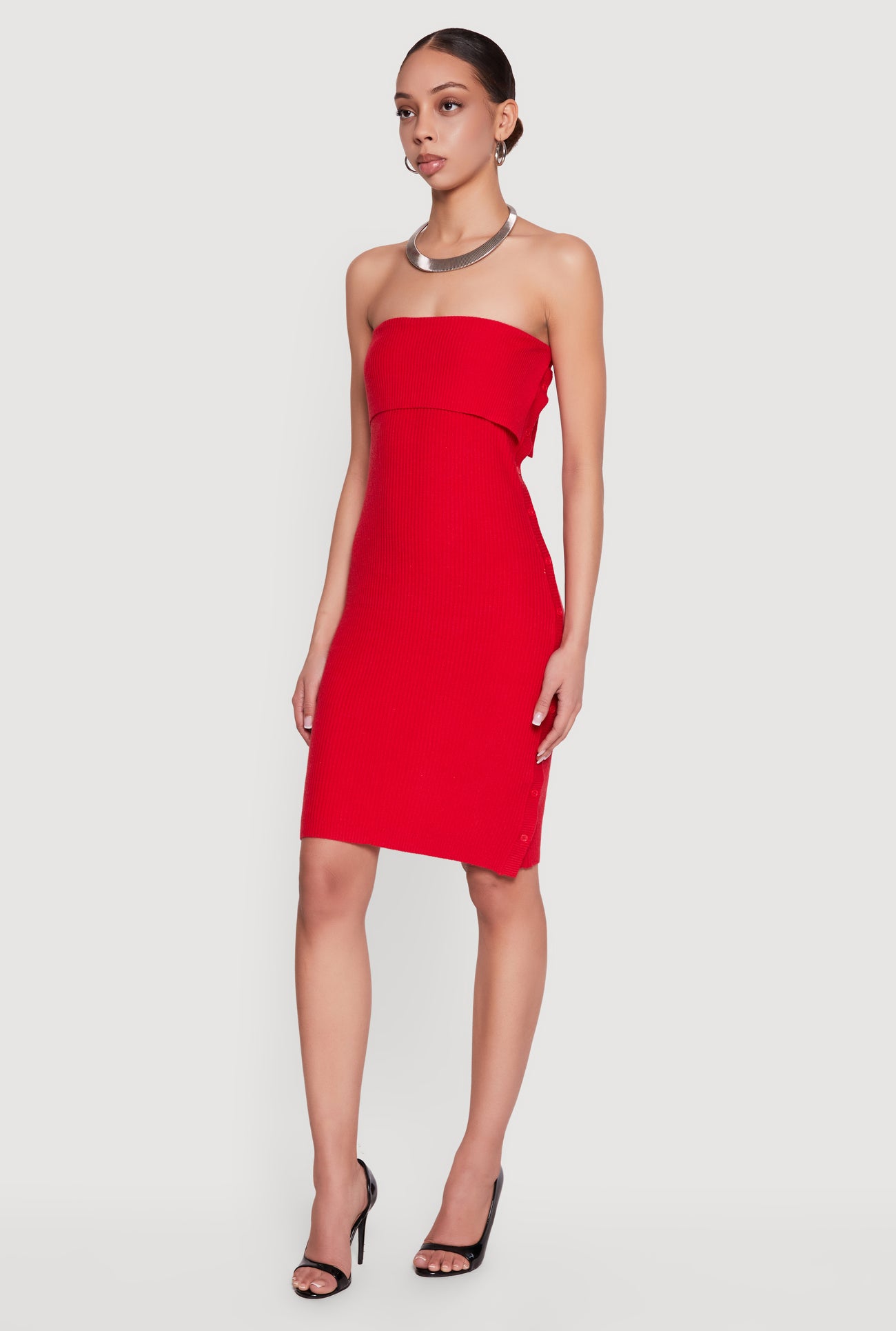 Fold Over Detail Midi Tube Sweater Dress