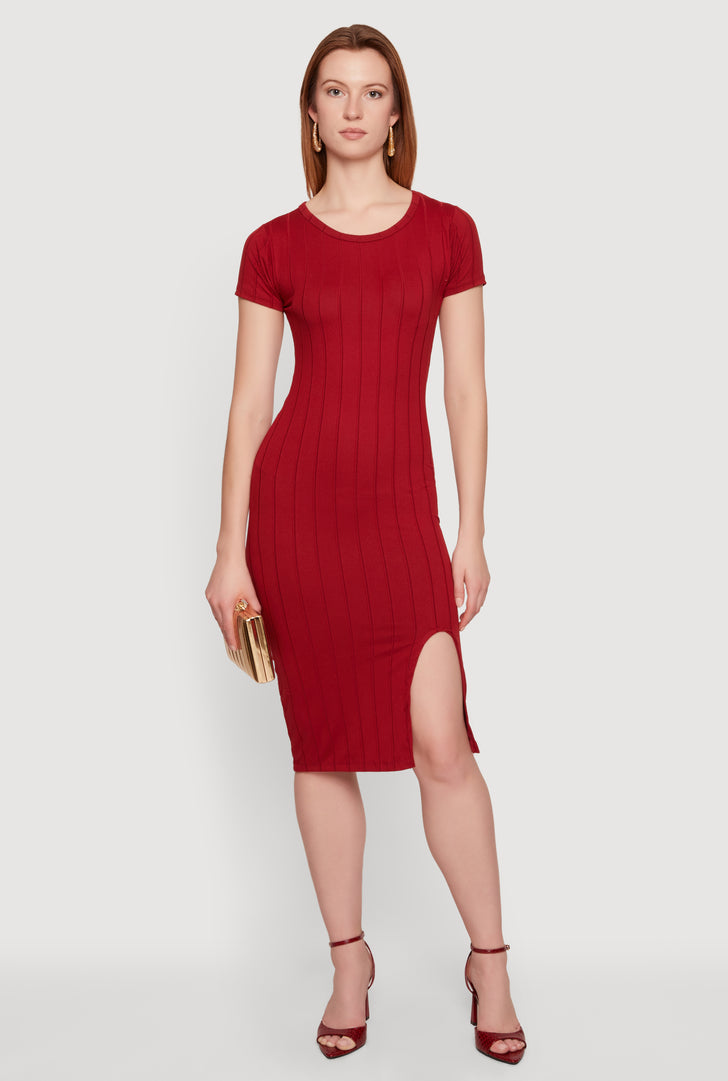 knee length dresses for ladies Burgundy Halter Midi Dress Small main image 1