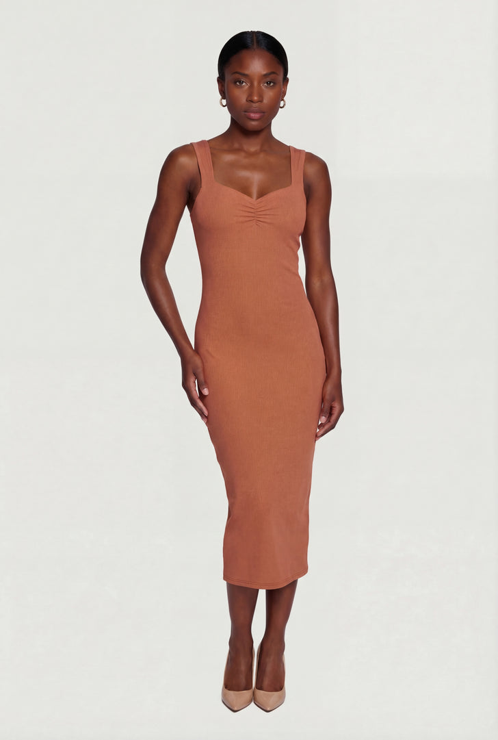 strappy bodycon dress midi midi dresses bodycon Chocolate Satin Cowl Neck Asymmetric Split Strappy Bodycon Midi Dress Femme Luxe-parroquiadesanalbertomagno.com