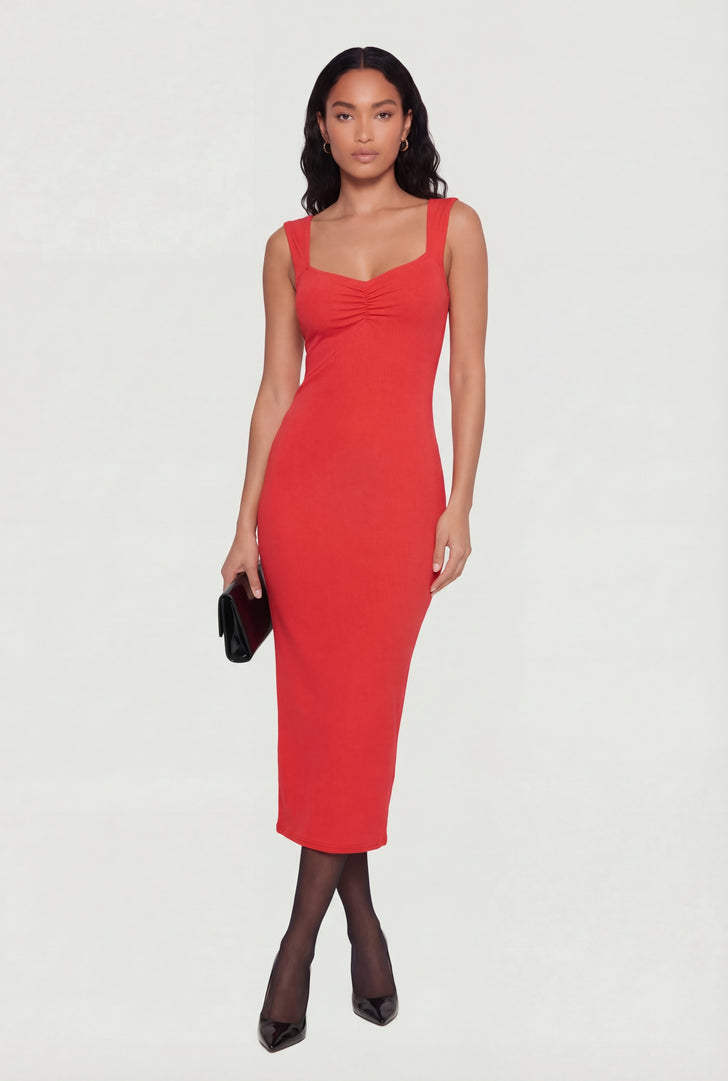 red color bodycon dress Glitter Midi shoulder design with gathered sleeves adds a touch of drama that commands attention PrettyLittleThing Women's Plus Textu V