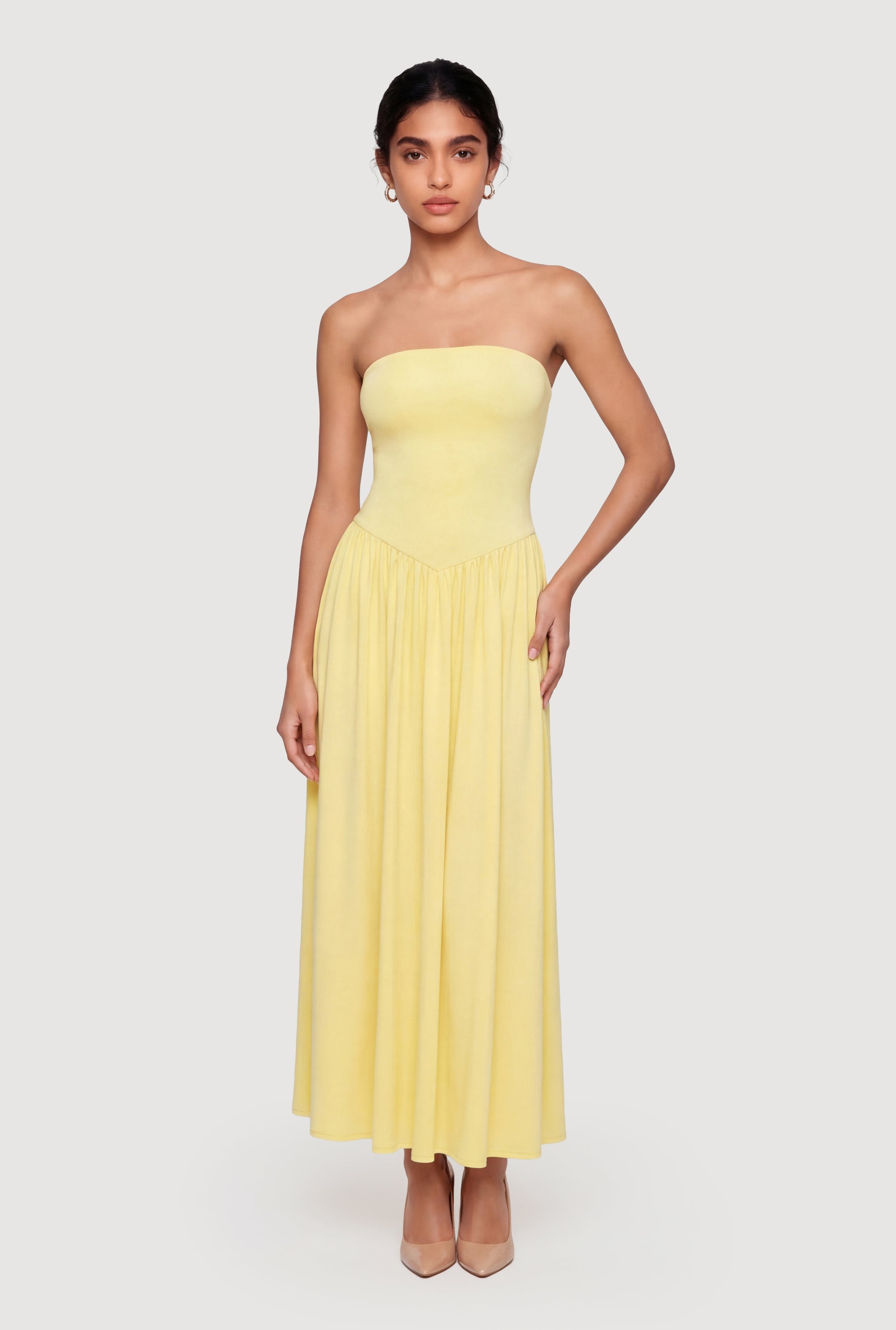 yellow strapless maxi dress Solid Strapless Maxi Dress