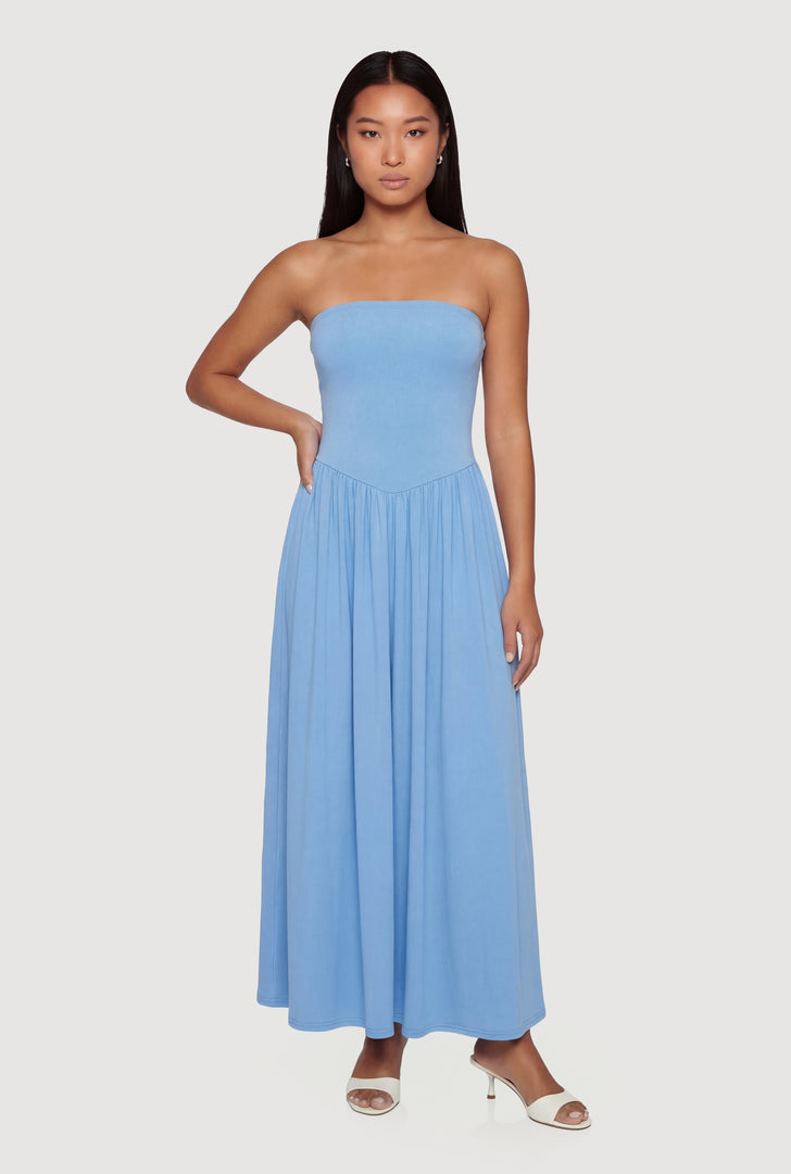 chinese dress ladies La Lune Strapless Ruched Bodice Maxi Dress | Lemon | Dresses main image 1