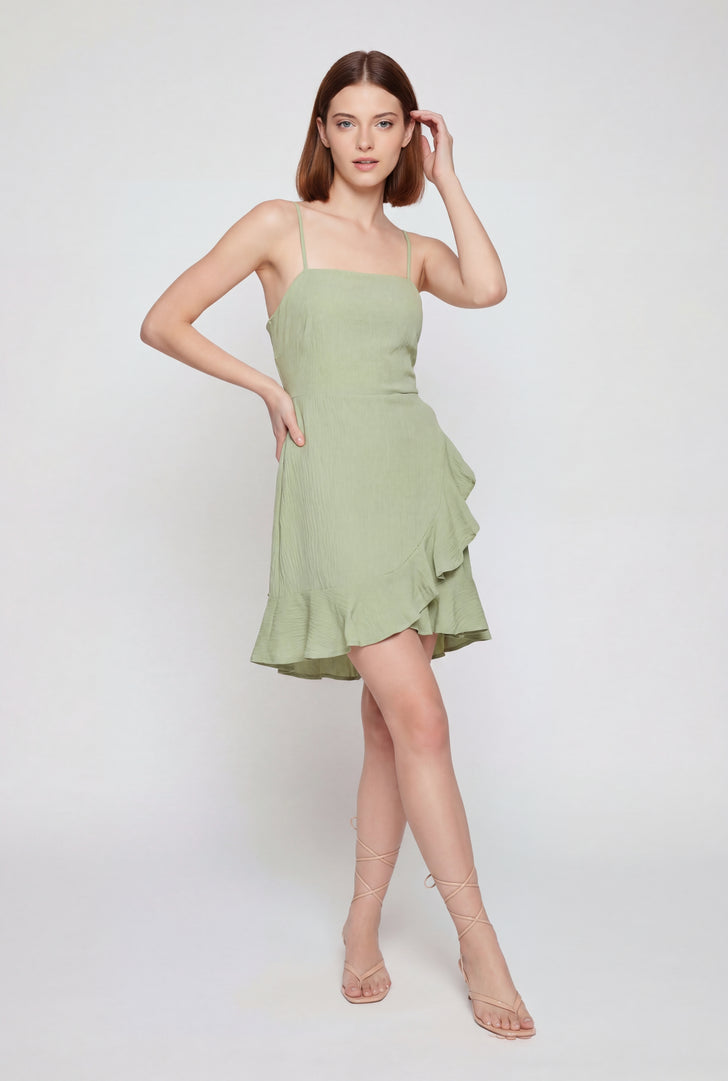green emerald velvet dress Emerald Green Flutter Sleeve Mini Wrap Dress  Aquarius Brand