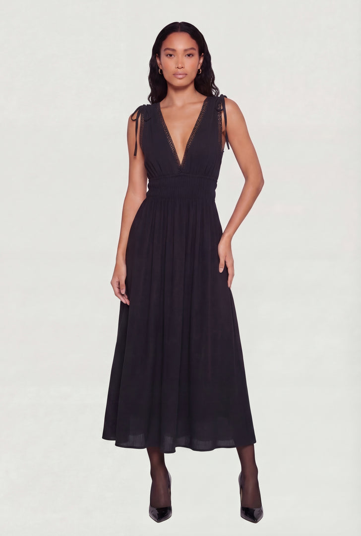 plunge maxi dress summer Blue Plunge Neck Maxi Dress with Tie Back for Vacation