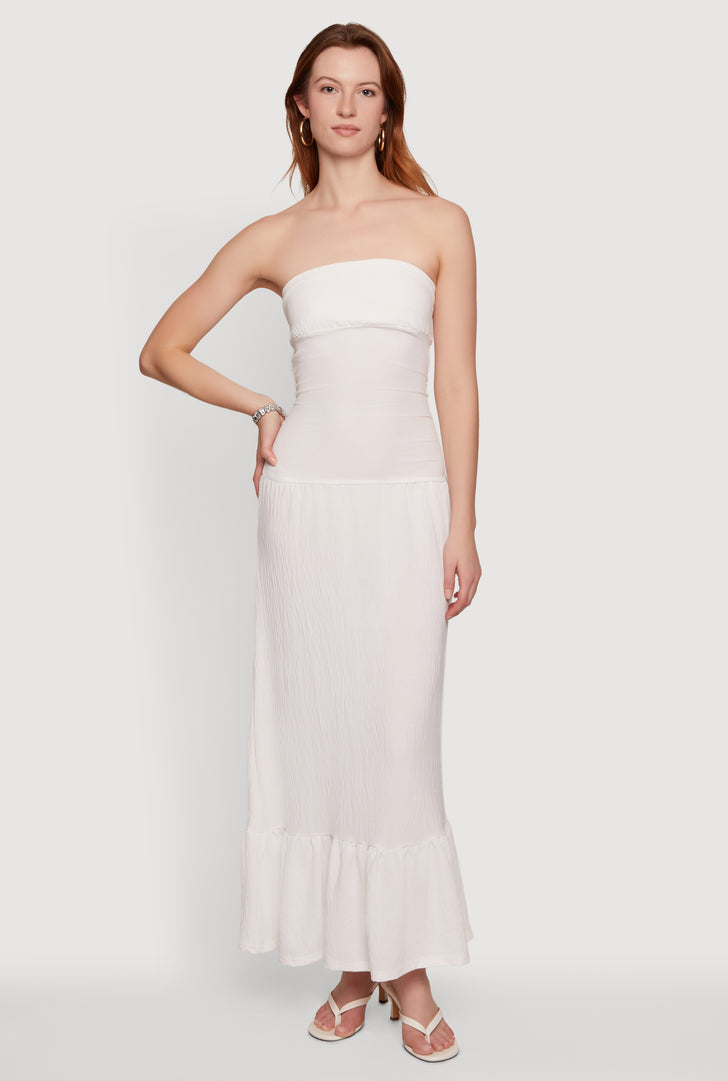 bandeau ruched ruffle-trim maxi dress in ivory Bandeau Ruffle Detail Maxi Dress in Ivory - 10