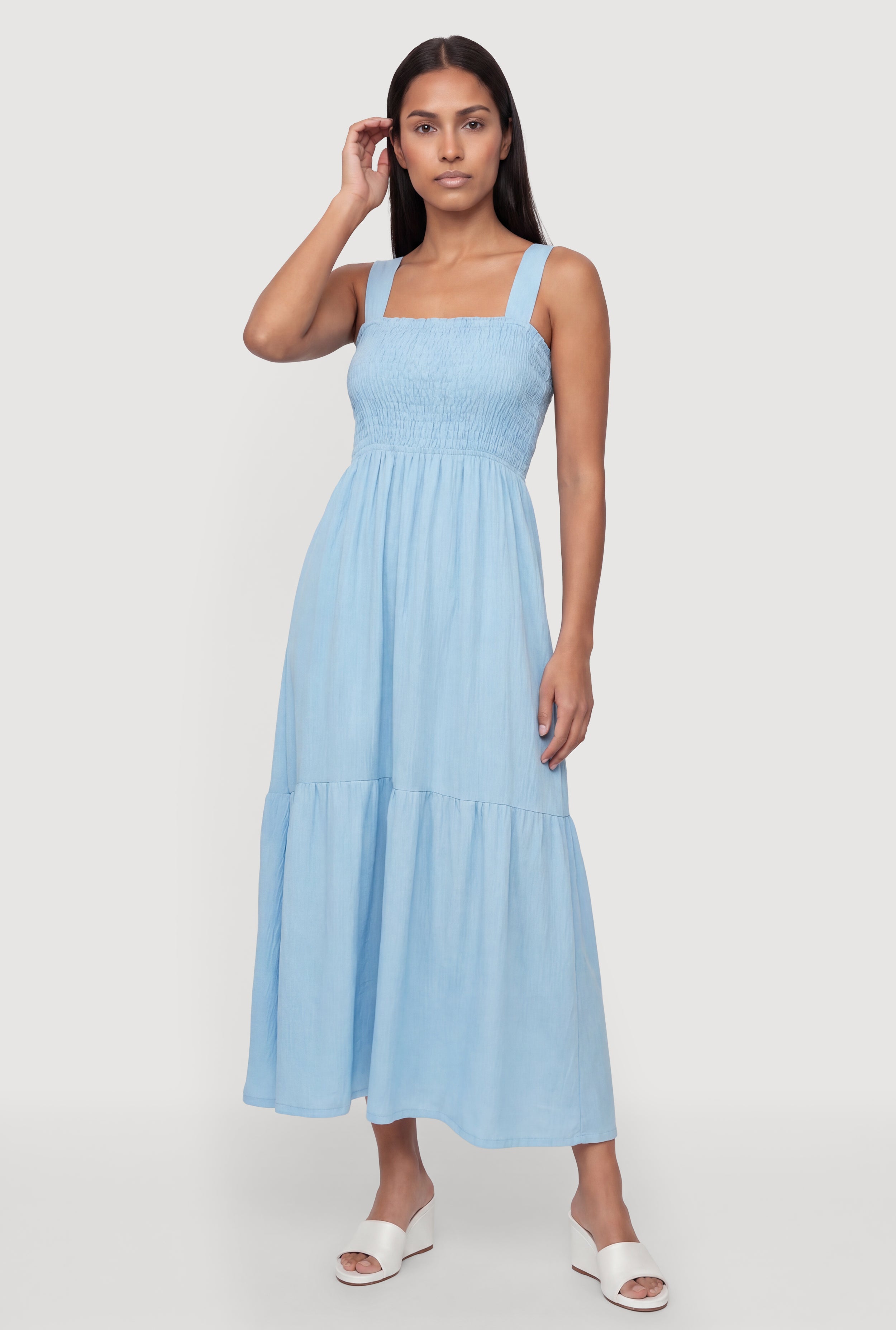 Tie Back Keyhole Detail Ruffle Tiered Midi Dress