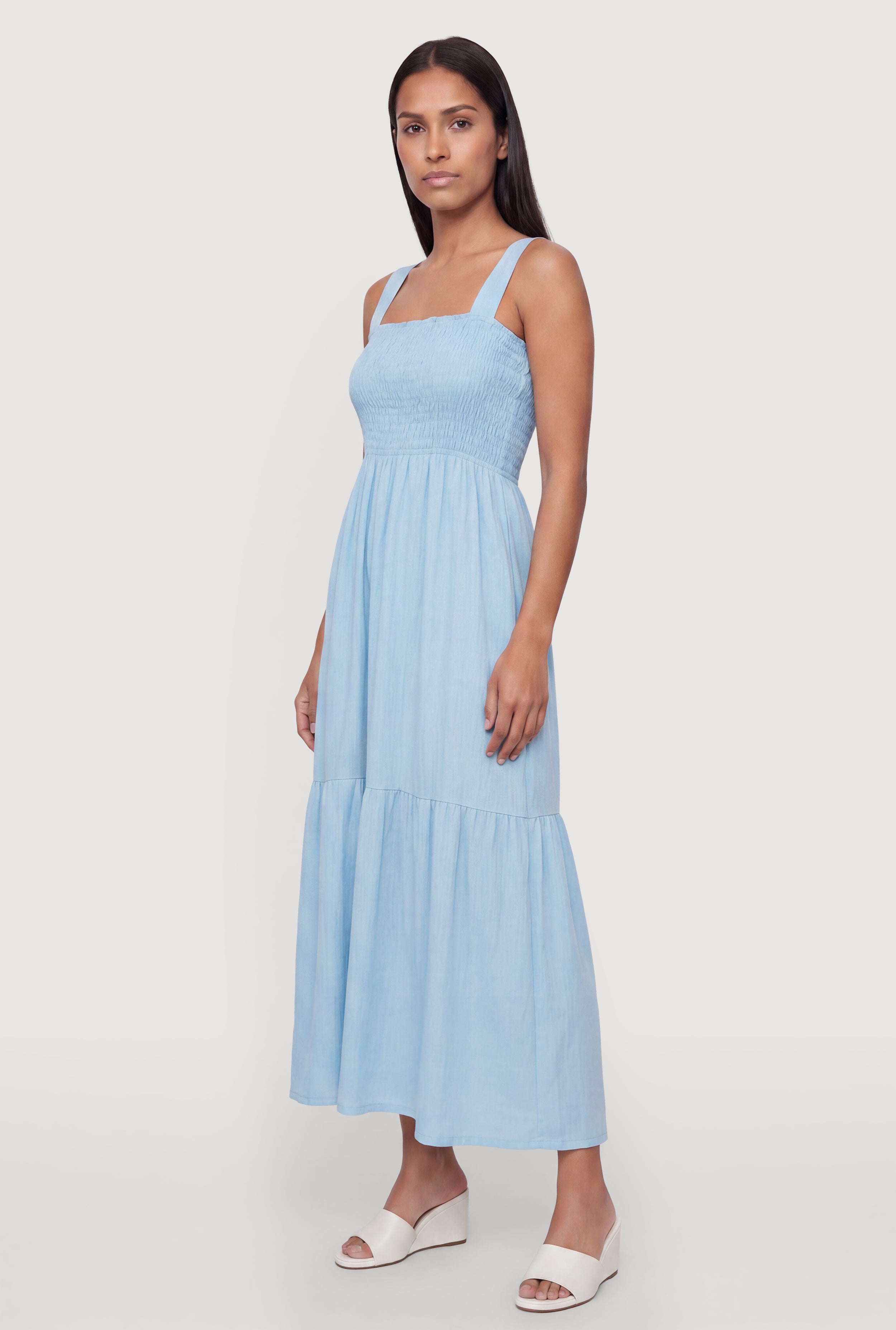 Tie Back Keyhole Detail Ruffle Tiered Midi Dress