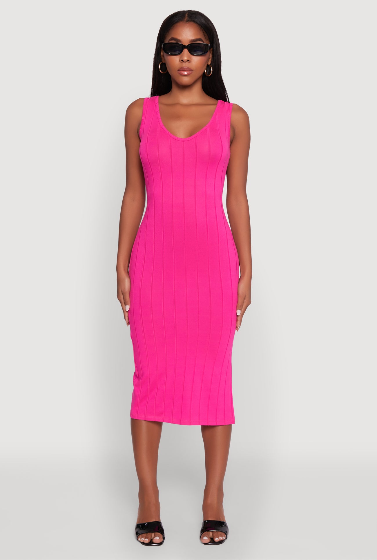 Trendy Rib Knit V-Neck Side Slit Tank Dress