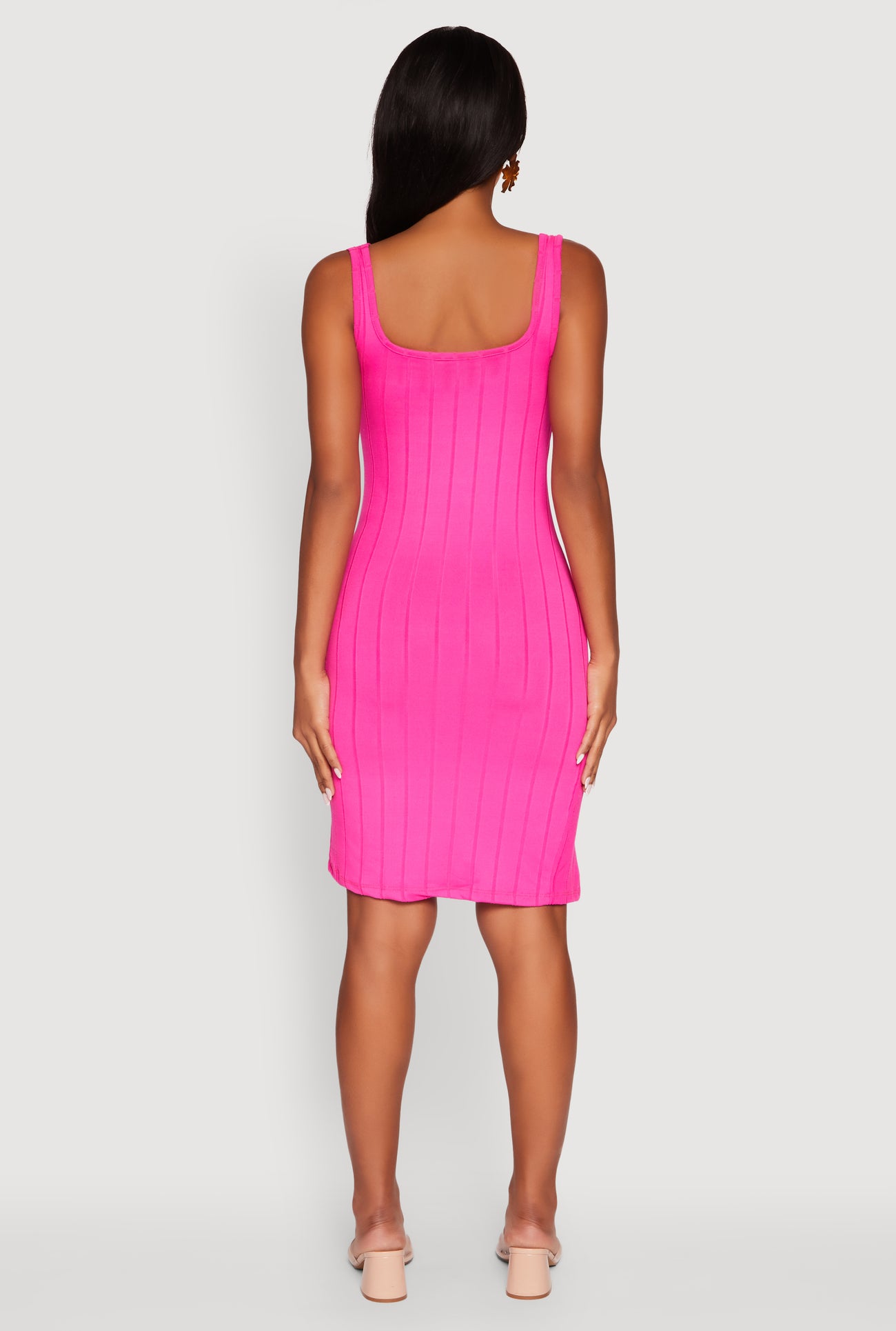 Trendy Ribbed Knit Square Neck Sleeveless Dress