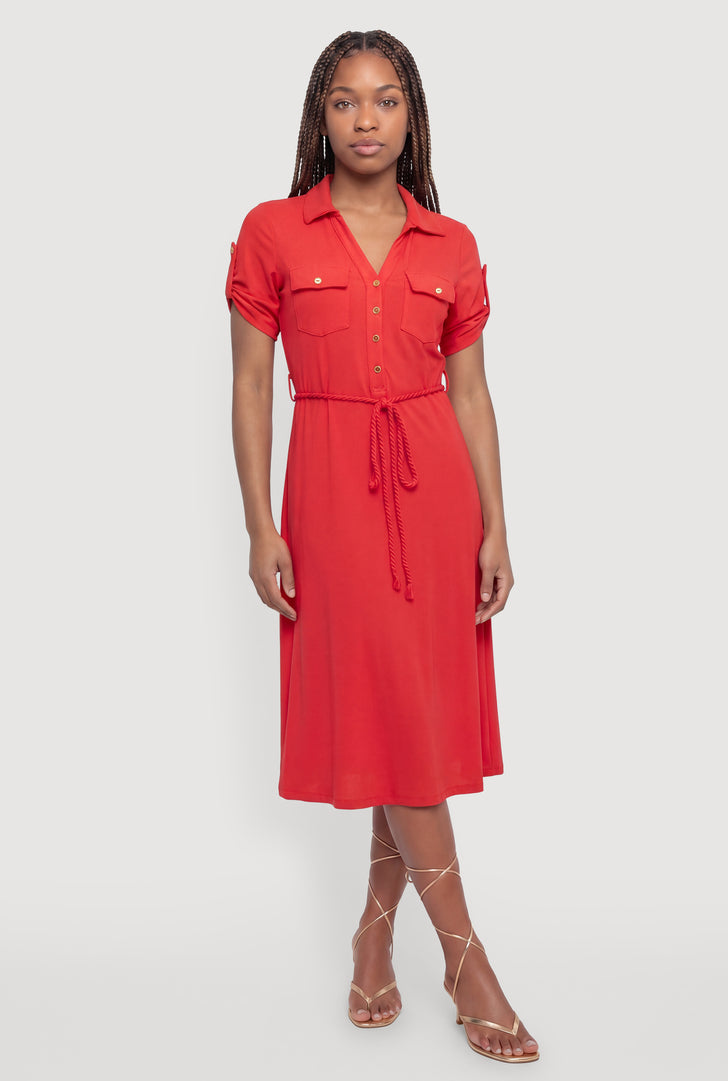 casual red dress near me Rihoas Linen Blend Cut Out Midi Dress