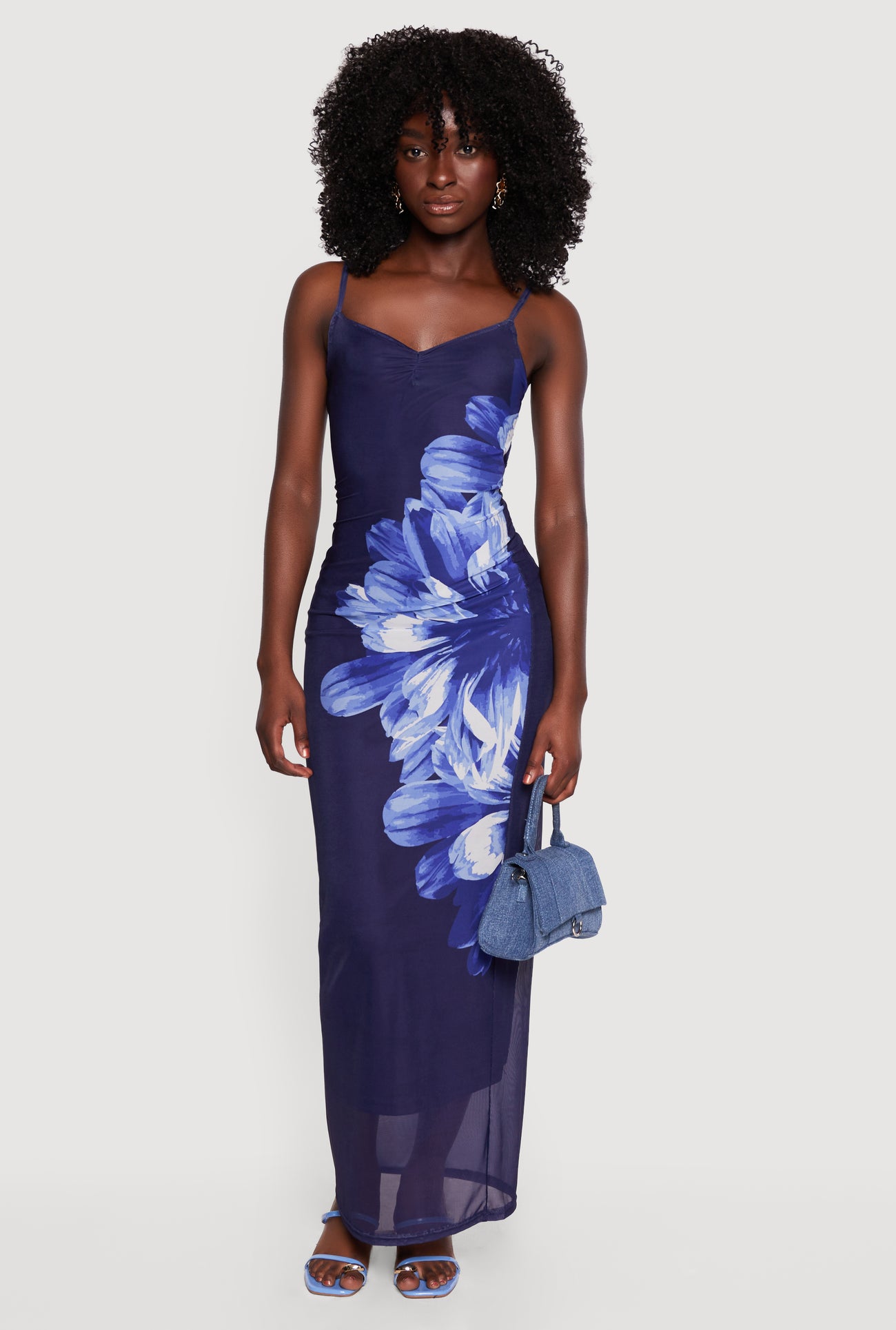 Floral Mesh Overlay Maxi Dress with Keyhole Back Floral Mesh Overlay Maxi Dress with Keyhole Back